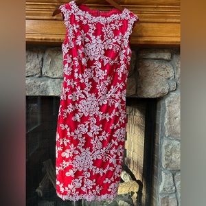 Tadashi Shoji Red and White Floral Dress
